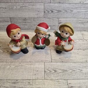 Vintage Homco 3-Piece Children Christmas Band Figurines Drums Cymbals #5106 4"